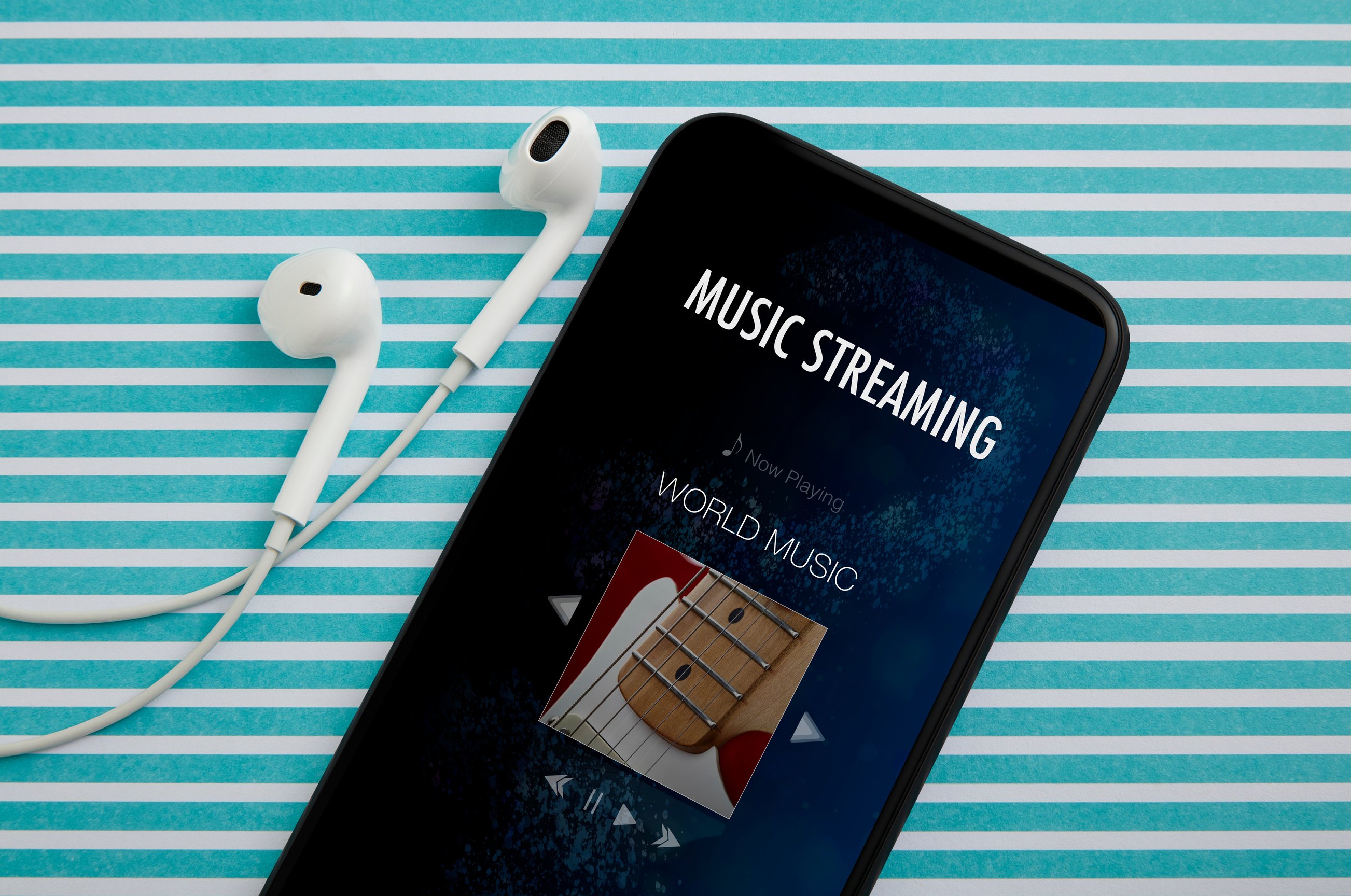 Online music streaming on smartphone with earphones